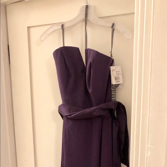 V-Wire Crepe Bridesmaid Dress with Wide Satin Sash - Picture 1 of 6